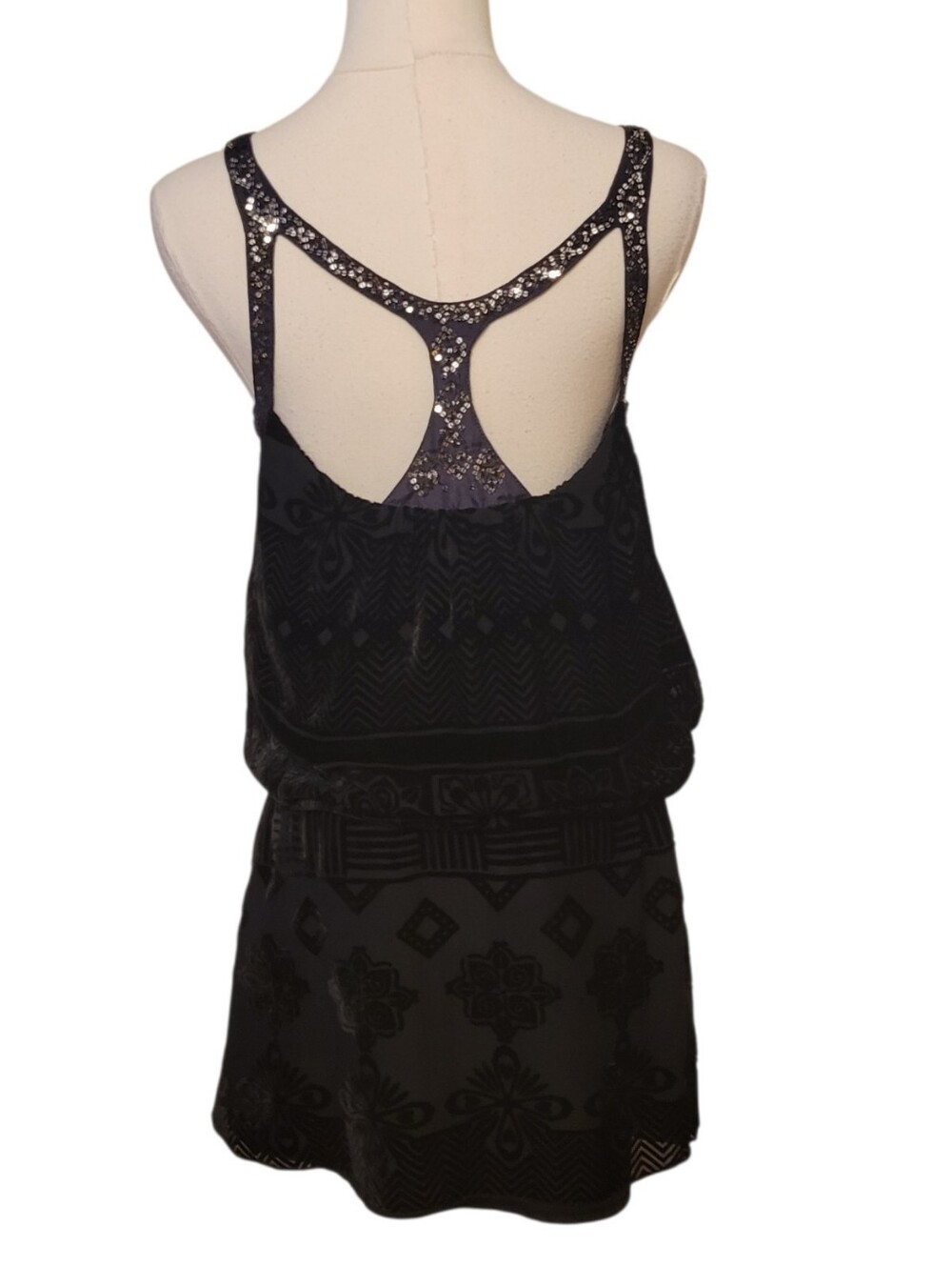 Free People Black Silk Blend Velvet Shift Mini Dress Size 8 - Picture 6 of 7